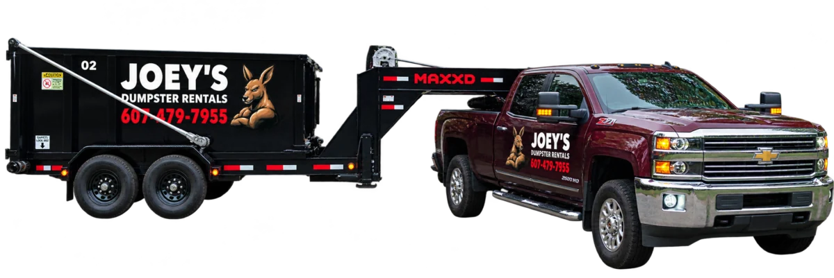 Joey’s Dumpster Rental truck and dump trailer